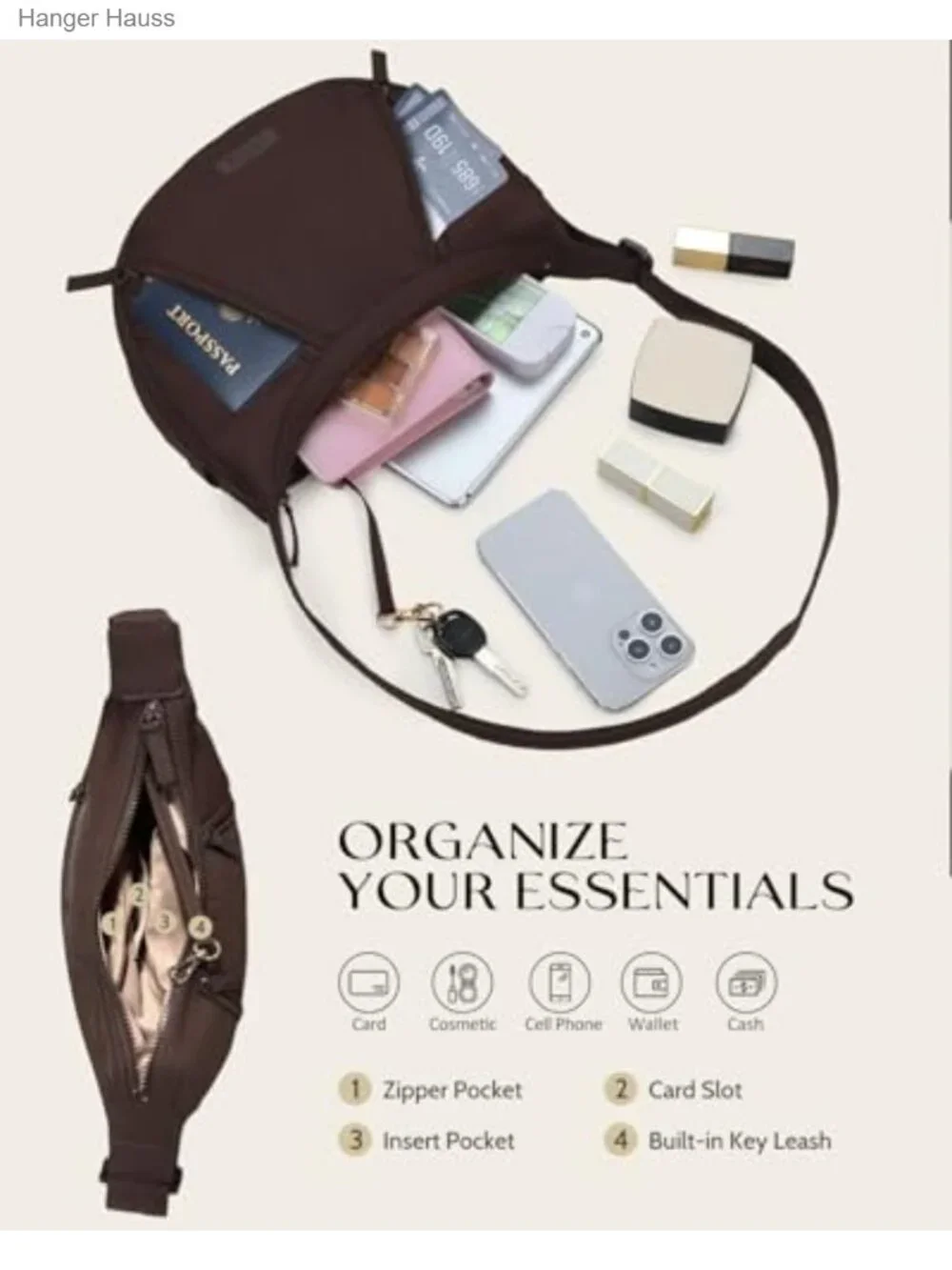 Lightweight Nylon Crescent Crossbody Bag with Adjustable Strap, Anti-Theft